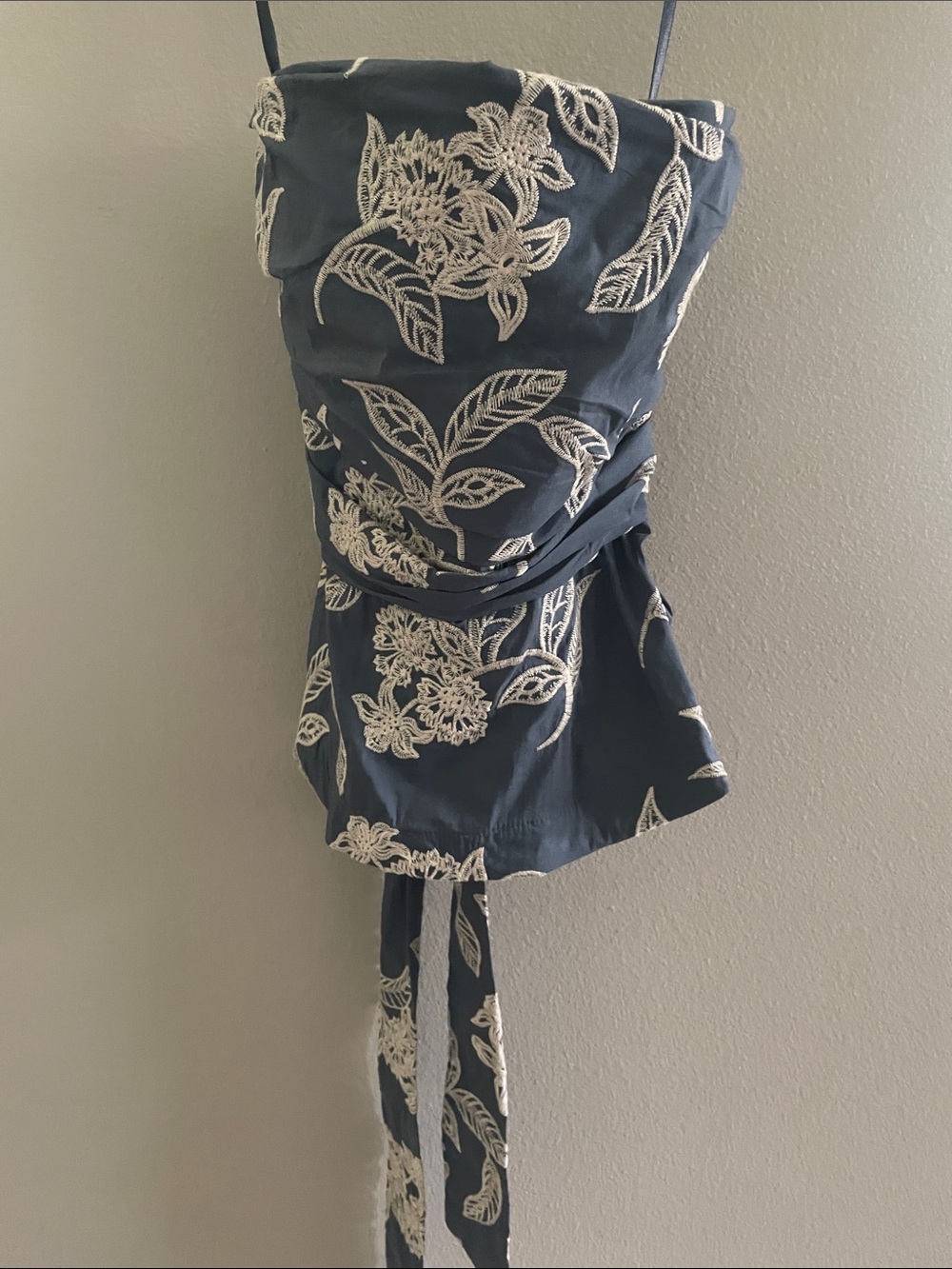 White House Black Market Navy Strapless Floral Embroidered Camisole